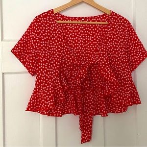 Red with White flowers Top
